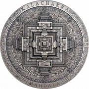 Mongolia KALACHAKRA MANDALA series ARCHEOLOGY and SYMBOLISM 2000 Togrog Silver Coin Antique finish 2019 Ultra High Relief Smartminting 3 oz